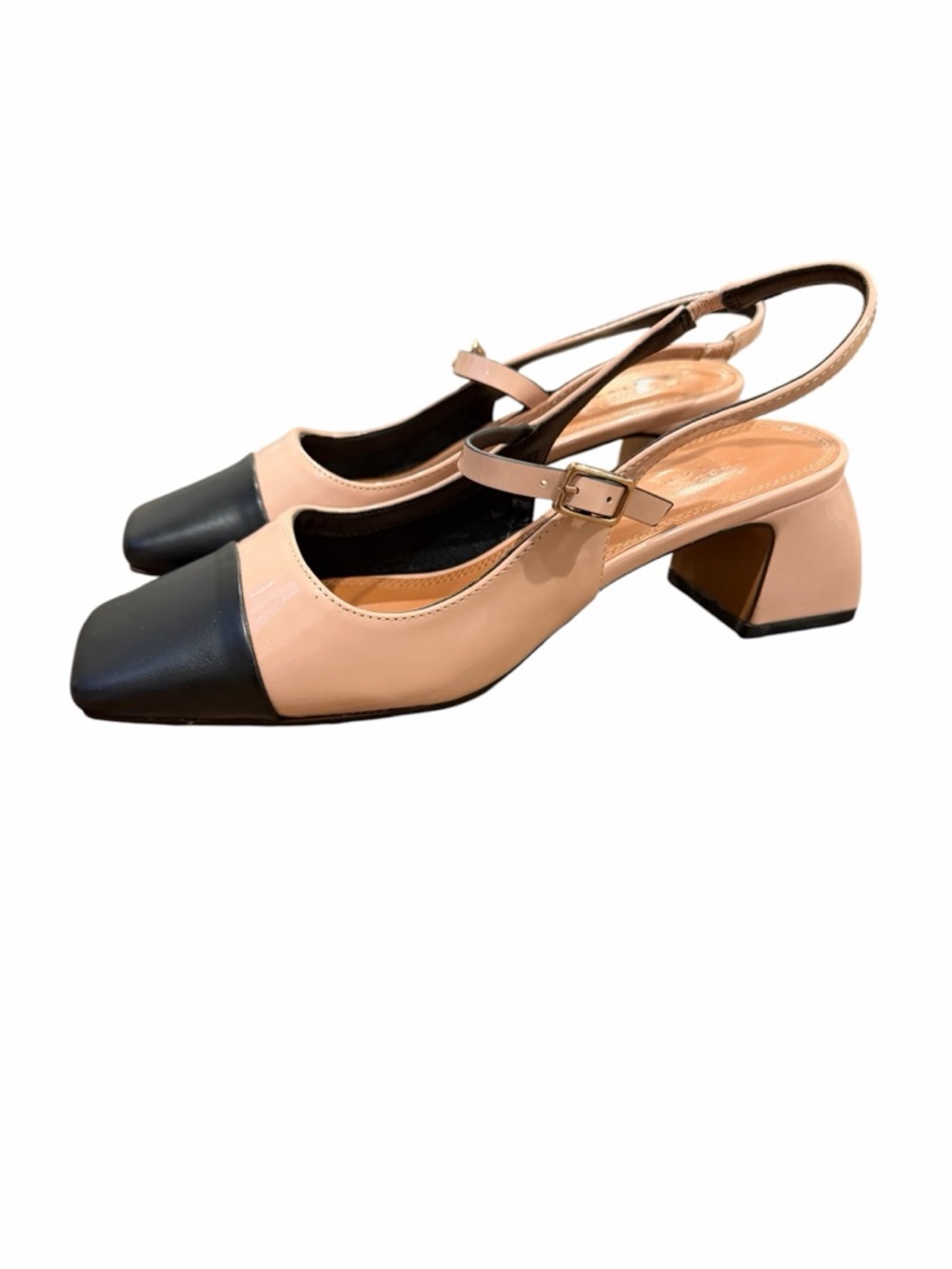 Black & Nude Two-Tone Slingback Block Heel Pumps